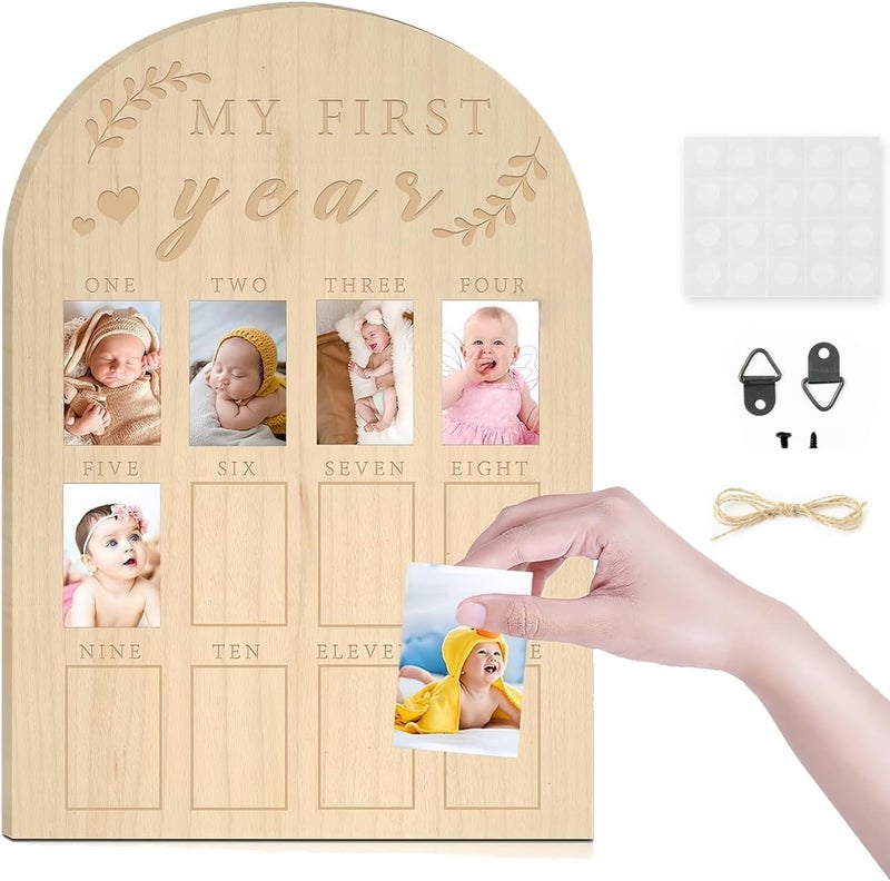 Febvao 12 Monthly Picture Frame,One Year Birthday Wooden Photo Board, My First Year Milestone Photo Board Baby First year Wood Sign (Arches) - Image 1